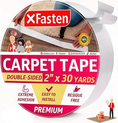 XFasten Double Sided Carpet Tape for Rugs - Residue Free 2" x 30 Yds - Wood Safe