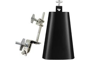 TUOREN Cowbell Clamp with 7 inch Cowbell, Metal Black Drum Cowbell with Adjustable Standard Cowbell Mount Holder for Bass Drum Hoop Percussion Drum Set Accessory