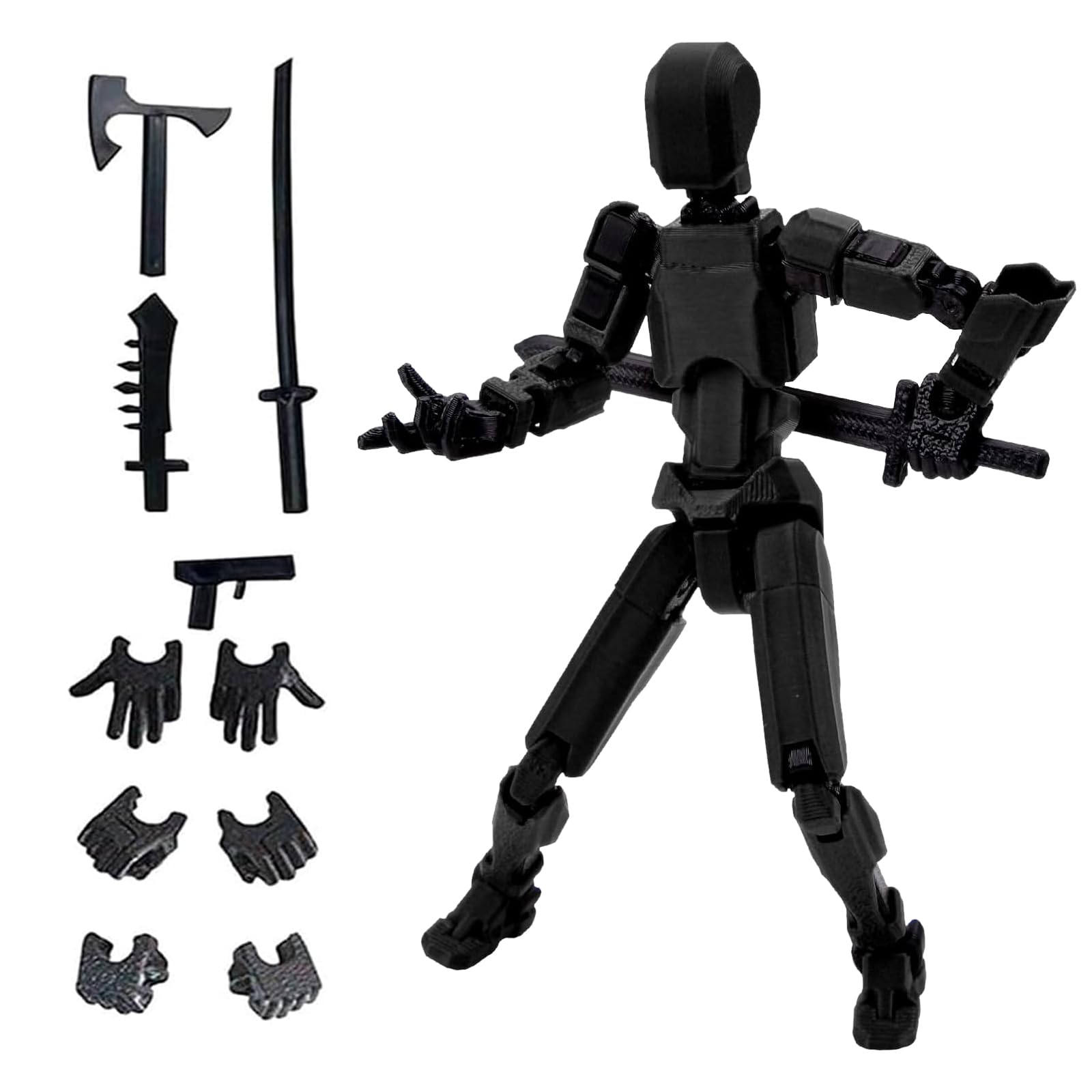 Azxndy 3D Printed Moveable Joints Robot，Finger Exercising Toys Assembly Set，Multi Joint Movable Model，Full Body Mechanical Movable Toy,Movie Character Desktop Decoration for Game Lovers (black)