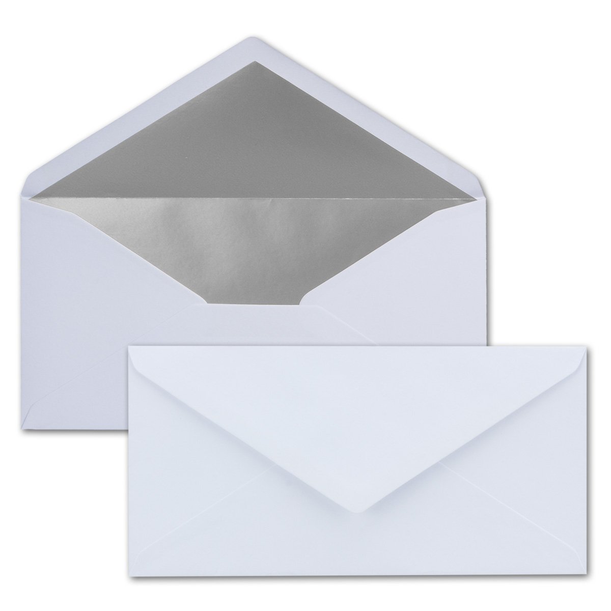 Karten und Co. DIN Envelopes White with Metallic Silver Lining – Very Stable – 120 g/m2 – 110 mm x 220 mm Naßklebung//from The Colourful Neuser. 50 Umschläge White/Silver — image 1