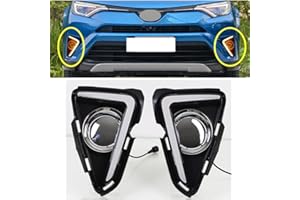 ECAHAYAKU Compatible With Toyota RAV4 2016 2017 2018 Car LED DRL Daytime Running Lights Turn Signal Yellow Indicator Daylights Replace Fog Lamp Covers Accessories