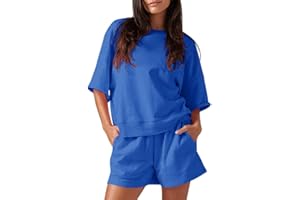 Fisoew Womens 2 Piece Outfits Casual Oversized Cropped Sweatshirt and High Waist Running Shorts Tracksuit Sets