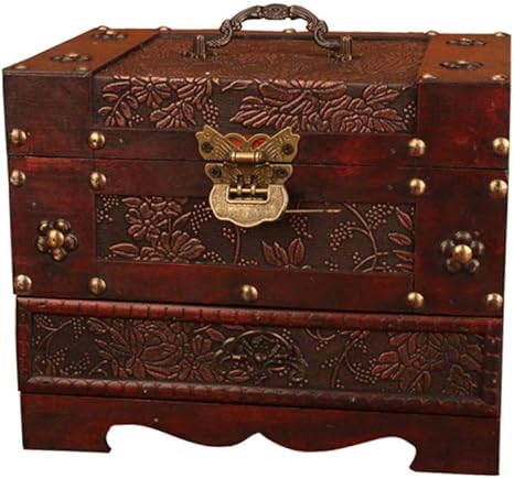 Amazon 小さなロック可能なリングネックレスイヤリング収納ボックス 手作り の木製ジュエリーチェスト ヴィンテージミニジュエリーオーガナイザーボックスa ジュエリー収納 オンライン通販