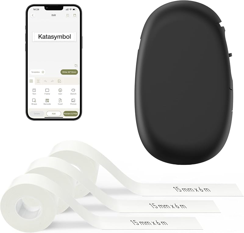 E10 Étiqueteuse Bluetooth avec 3 Rubans, Noir