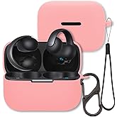 Case for Anker Soundcore AeroClip Open-Ear Earbuds, FJIASTB Soft Silicone Protective Cover with Carabiner and Lanyard, Shockproof (Pink)