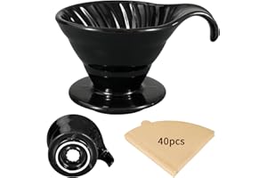 Mongdio Pour Over, Ceramic Coffee Pour Over, Reusable Porcelain Portable Pour Over Coffee Maker with 40pcs Paper Filter, For Home,Black