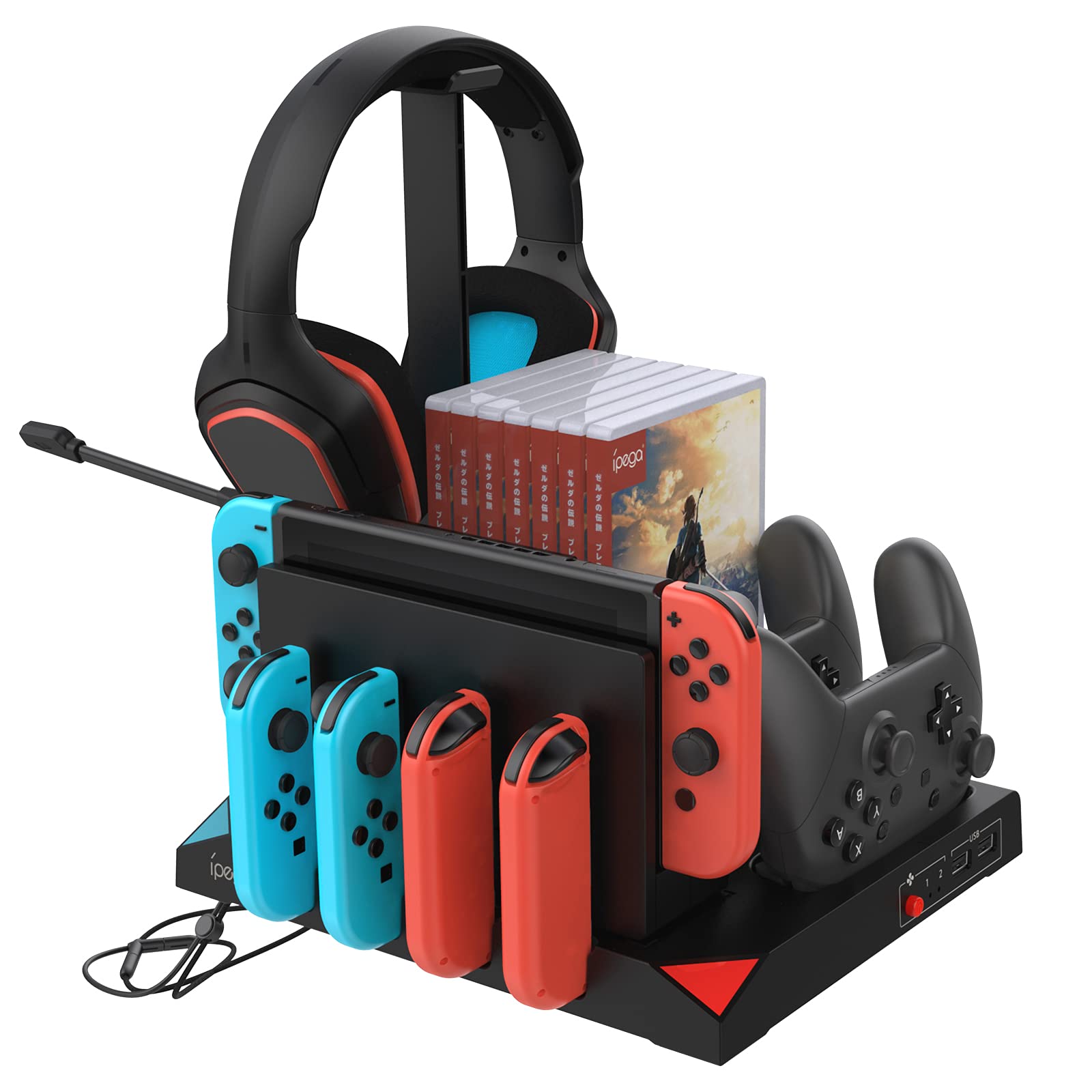 FYOUNG Charging Dock Compatible with Nintendo Switch & Switch OLED Model Controllers with Cooling Fan, Organized Storage Bracket with Cooling Fan - Black