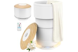 Homelove Towel Warmer for Bathroom - Upgrade Foldable Heated Towel Warmers Bucket with Time Setting and Auto Shut Off for 24L Large Towel Warmer with Lighting and Adjusts 3 Heat Levels-Wood