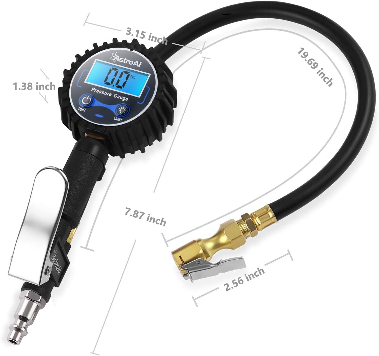 AstroAI Digital Tire Inflator with Pressure Gauge, 250 PSI Air Chuck and Compressor Accessories Heavy Duty with Rubber Hose and Quick Connect Coupler for 0.1 Display Resolution: Automotive