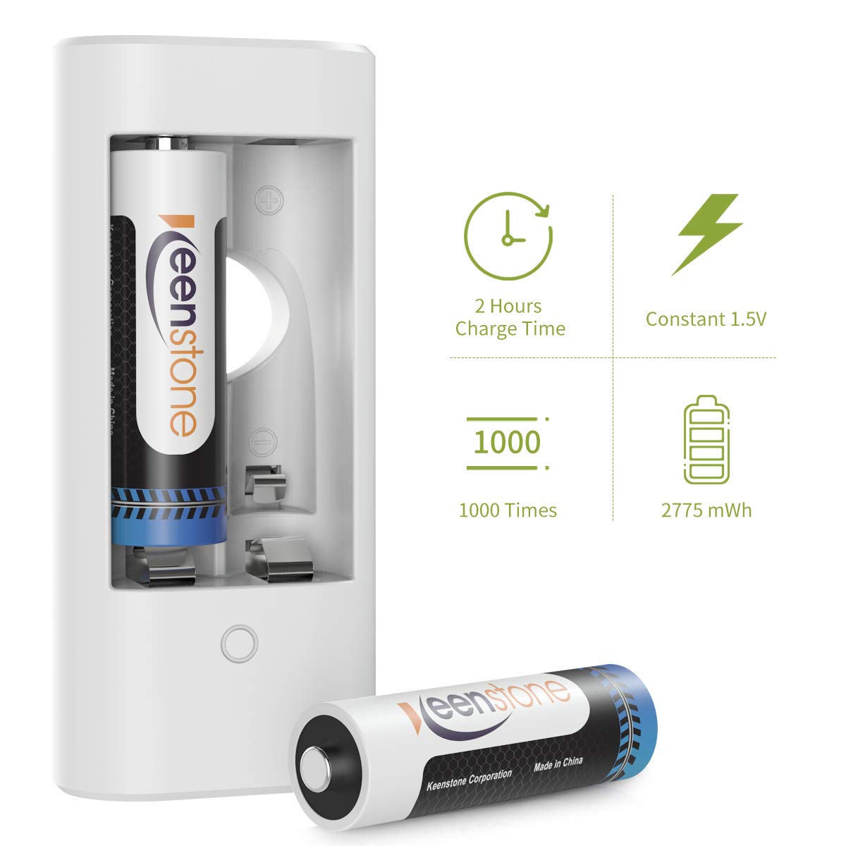 Keenstone 4pcs 2775mWh AA Rechargeable Lithium Batteries with 2 Slot Charger, Constant Output at 1.5V Compatible with Blink XT Camera, Toys, Flashlight