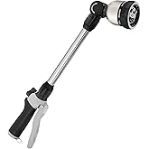 FANHAO Watering Wand Heavy Duty, 16 Inches Metal Garden Hose Wand with 8 Spray Patterns, Long Hose Nozzle Sprayer with ON/OFF