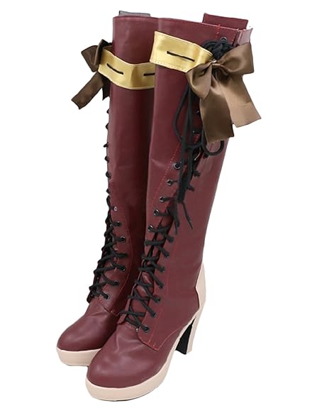 Damen Rot Stiefel & Stiefeletten Lady Block High Heel Anime Schuhe Cosplay Kostüm Halloween Kostüm Merchandise Zubehör