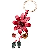 Giftale Genuine Leather Flower Tassel Keychain Car Keyring Fob Boho Accessorie for Women