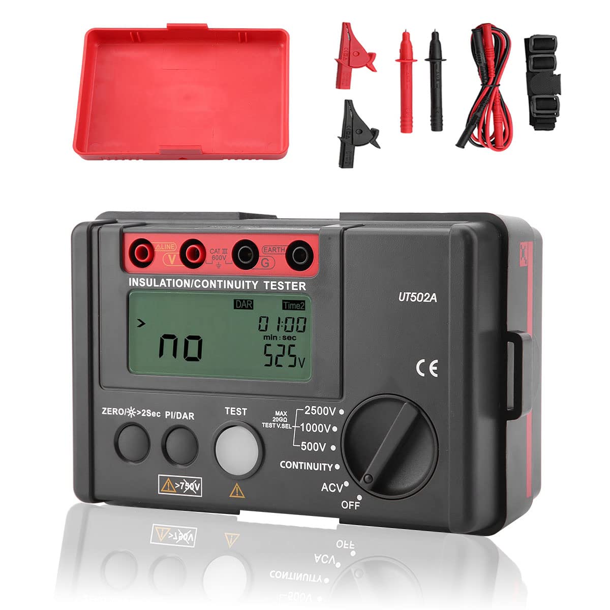 Insulation Resistance Tester, UT502A Digital Megger Tester Megohmmeter Voltage Multimeter Insulation Electrical Test Equipment 500V/1000V/2500V