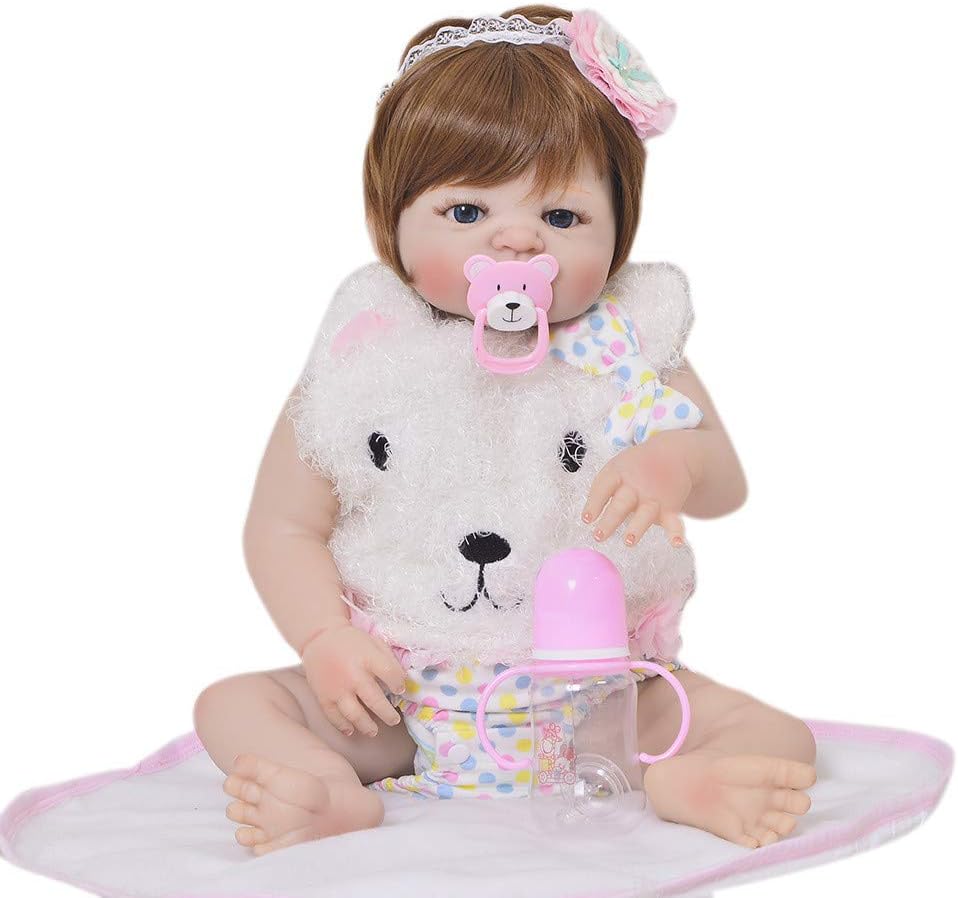 Prezzo HWBB Reborn Baby Doll 57Cm / 23 Pollici Corpo Intero Silicone Rebirth Doll Simulazione Baby, può Entrare nel Bagno d'Acqua Giocattolo Simulazione Baby Doll Regalo di Natale Offerte