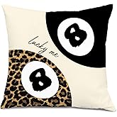 Foritho Trendy Leopard Lucky 8 Ball Pillow Covers 18x18, Cheetah Leopard Print Room Decor, Funky Preppy Leopard and Black Billiards Decorative Throw Pillow Covers for Girls Dorm Apartment