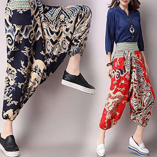 Bazaar Women Yoga Pants Harem Drop Crotch Bohemian Trousers Elastic Loose Bloomers Nepal Style