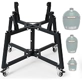 GVGBUK Green Big Egg Nest, Rolling Cart for Big Green Egg Accessories | Compatible with Various Sizes of Green Egg Nest Grill Racks, Heavy-Duty Locking Casters, Powder Coated Steel for Outdoor BBQ