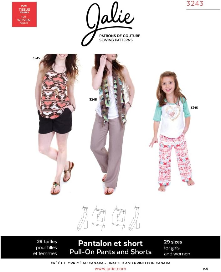 JALIE PATTERNS 0310323 Jalie Pull-On Pants and Shorts Pattern, Each