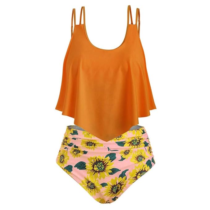 AHAYAKU Damen Bikini Set Zweiteiliger Badeanzug mit hohem Bund und hohem Bikini-Set