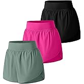 OVESPORT 3 Pack Women's Mid Waisted Athletic Running Short Dolphin Shorts High Split Quick Dry Liner for Workout Gym