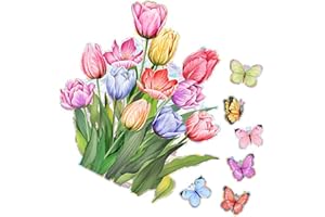HOMSFOU Static Tulip Butterfly Window Clings 30x40cm Pvc Spring Decorative Decal for Glass Windows Home