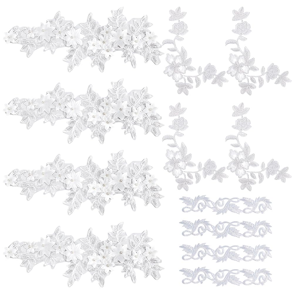 Photo 1 of NBEADS 12 Pcs Embroidery Flower Patches, Iron on Patches Sew on Patches with Beads White and Silver Floral Repair Appliques for Wedding Dress Decoration Repair Clothing Backpacks Jeans Caps