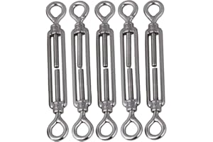 eoocvt 5pcs M6 Stainless Steel 304 Turnbuckle Wire Rope Tension (Eye & Eye)