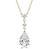 EONFUN 2CT Pear Cut Moissanite Pendant Necklace D Color VVS1 925 Sterling Silver Dainty Pendant for Women Wife Girlfriend Birthday Gifts