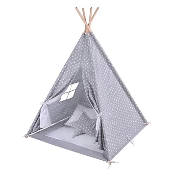 LULANDO Tipi Spielzelt für Kinder Kinderzelt Indianerzelt Zelt Spielhaus aus 100% Baumwolle inkl. Zeltunterlage und 2X Kissen