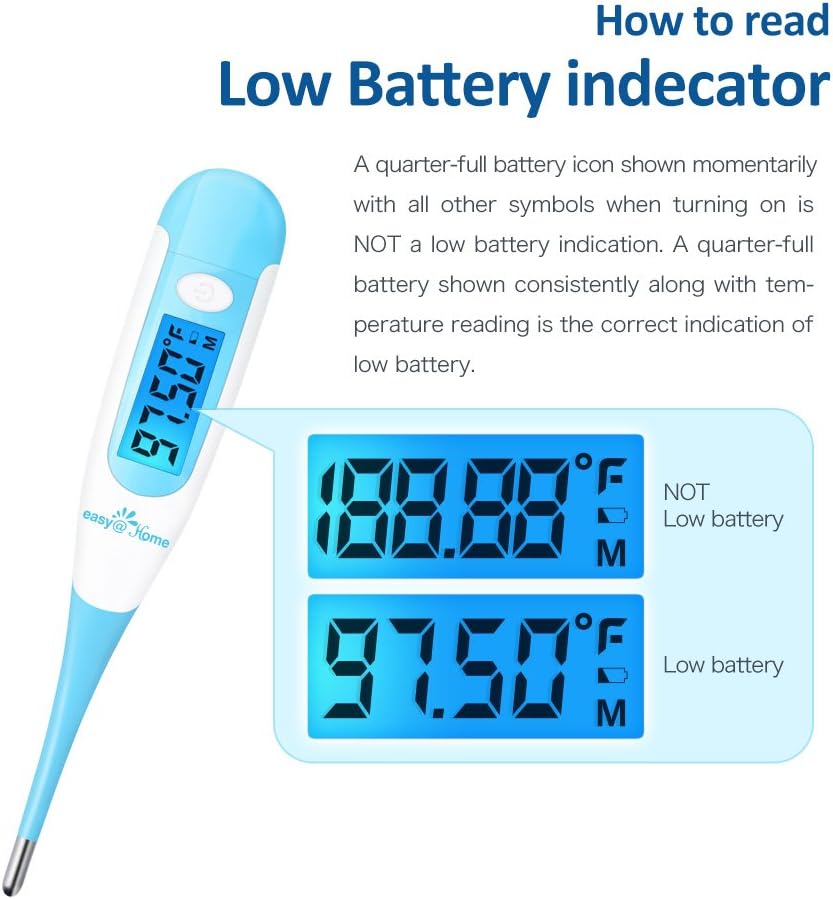Easy@Home Digital Basal Thermometer with Blue Backlight LCD Display, 1/100th Degree High Precision and Memory Recall, Upgraded EBT-100B(Blue): Health & Personal Care