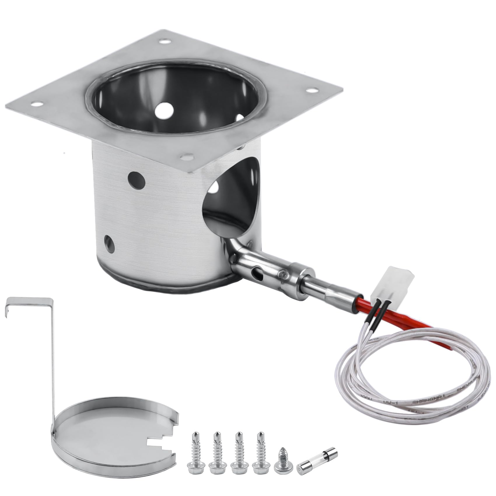 Photo 1 of 304 Stainless Steel Fire Burn Pot and Hot Rod Ignitor Kit for Pit Boss, Traeger, Camp Chef Pellet Grills, Upgraded Heavy Duty Burner Pot Replacement Parts with Ash Remover, Screws and Fuse