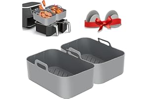 HOMCYTOP 10QT Air Fryer Silicone Liners, 2pcs Rectangular Silicone Airfryer Basket with Heat Proof Gloves, Reusable Air Fryer Accessories for Ninja Dual Zone DZ401/DZ550