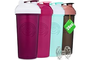 GOMOYO 4-Pack 28oz Shaker Bottles, Protein Shaker Cups for Gym and Fitness, 4 Agitators, Great for Smoothies, Drinks and Protein Mixes, Workout Bottle bulk pack with Whisks