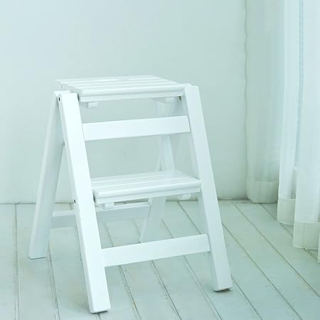 Wooden Ladder Household Folding 2 Step Ladder Multifunction Step Stool Stair Chair Indoor Climb Solid Wood Color White Amazon Co Uk Kitchen Home