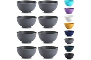 Kyraton Plastic Cereal Bowls 8 Pieces 760 ml, Unbreakable and Reusable Light Weight Bowl for Rice Noodle Soup Snack Salad Fru