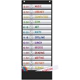 Godery Daily Schedule Pocket Chart, 13+1 Scheduling Pocket Chart with18 Dry-Eraser Cards, Educational Charts for Classroom Office Home Preschool Activity (Black)