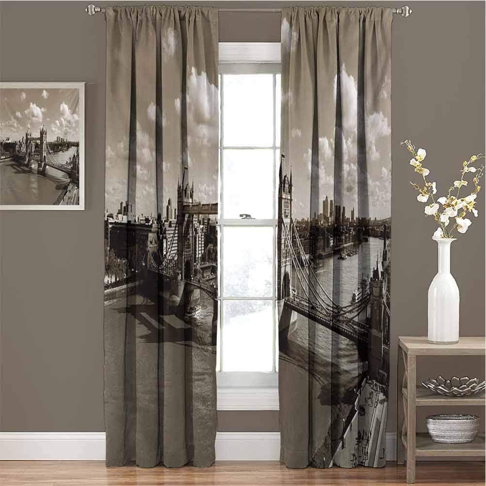 Toopeek Travel Heat Insulation Curtain Tower Bridge in London City Cloudy Sky Old Historic Cityscape Nostalgia England for Living Room or Bedroom W54 x L95 Inch Sepia White