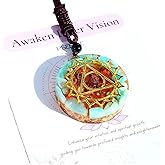 Chakra Healing Amazonite and Red Agate Amethyst Orgonite Pendant Necklace, Sacred Geometry Orgone Crystals Stones Spiritual Reiki Yoga Jewelry Men Women