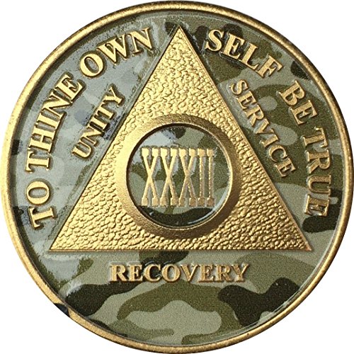 32 Year AA Medallion Camo Gold Plated Anniversary Chip Camouflage Color