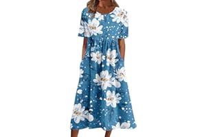 TAPANET Womens Summer Dresses 2024 Casual Plus Size Dress Trendy Floral Boho Dress Flowy Spring Dress Shirt Dress with Pocket