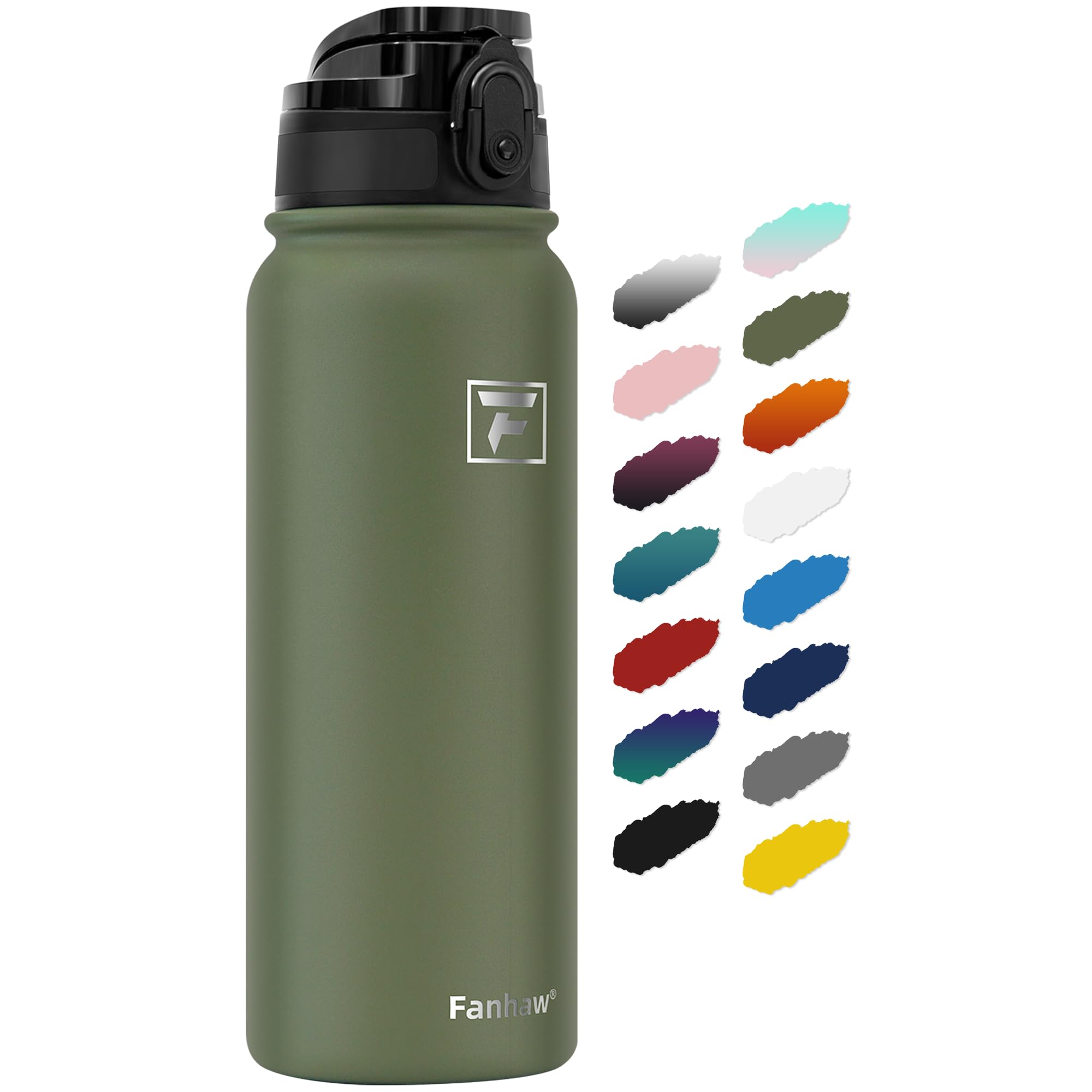 Fanhaw 600 ml Insulated Stainless Steel Water Bottle with 1 Lid (Chug Lid) - For Kids, Women, Men | Leak & Sweat Proof with Anti-Dust Lid (Olive Green)