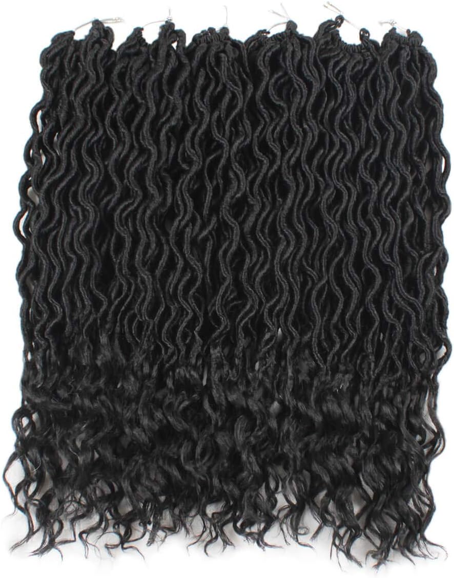 Xtrend 18 Inch 6Packs Goddess Faux Locs Deep Curly Crochet Hair Wavy End 20strands/Pack Pre-Looped Faux Locs Braiding Hair Extension for Black Women High Temperature Black Crochet Braids 1B# - Image 4