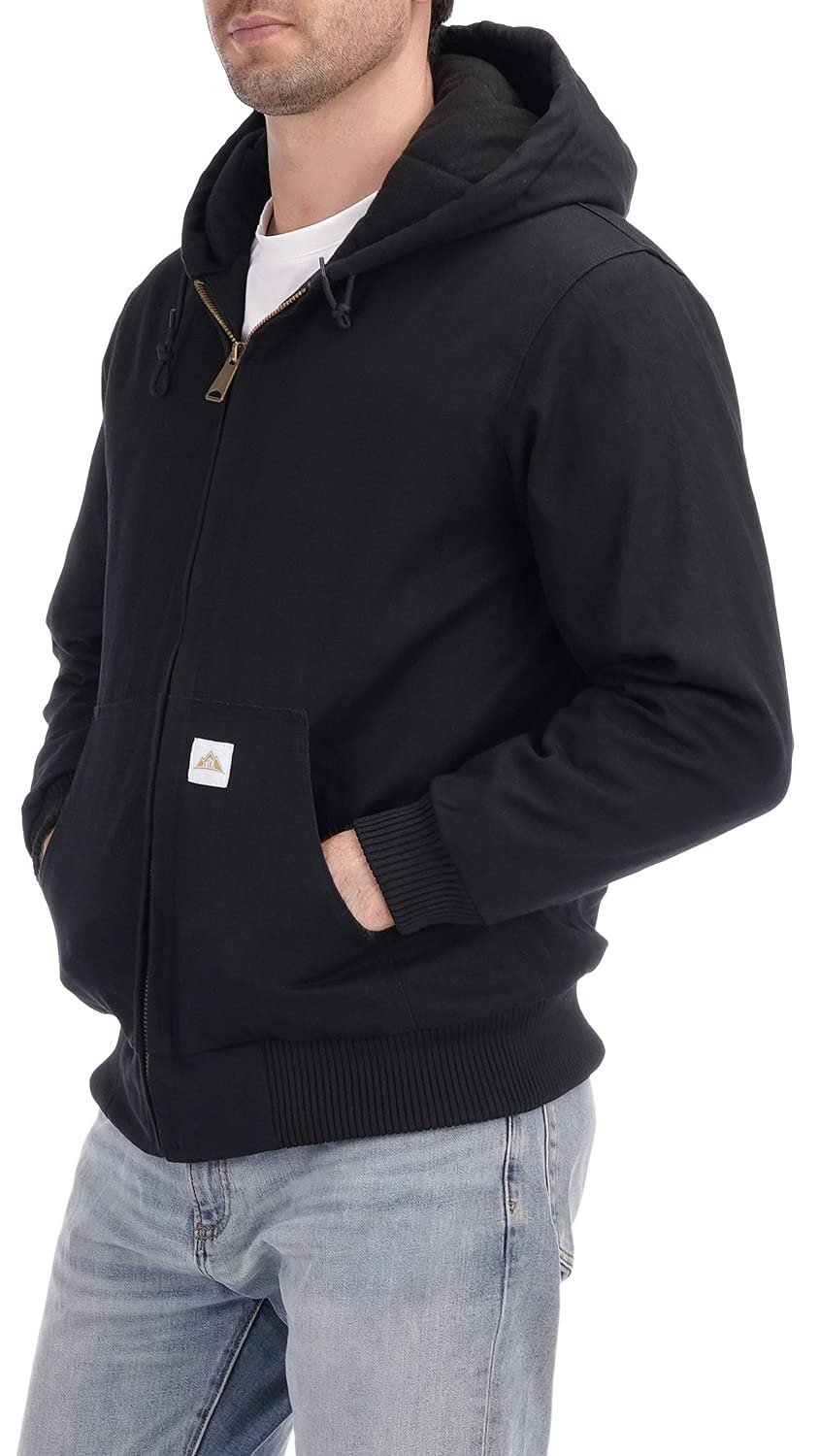 TUAOVA Men's Loose Fit Quilted Flannel Lined Workwear Waterproof Active Jacket Hooded Work Coat