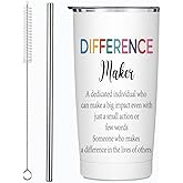 Thank You Gifts for Women 20 oz Stainless Steel Insulated Coffee Tumbler with Lid and Straw, Difference Maker Teacher Appreciation Christmas Birthday Gifts for Teachers Nurse Boss Coworkers Friend