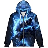 GLUDEAR Men Cool Wolf 3D Digital Print Full Zip Up Hoodie Jackets Pullover Hooded Sweatshirt