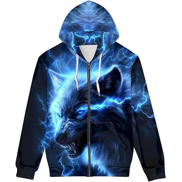 Amazon.com: GLUDEAR Men Full Zip Up Hoodie Cool Wolf Graphic Print