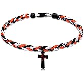 Glenmal 2 Rope Baseball Cross Necklace Baseball Titanium Necklace Stainless Steel Cross Pendant Sports Braided Tornado Baseball Necklace Gifts for Men, 20 Inches