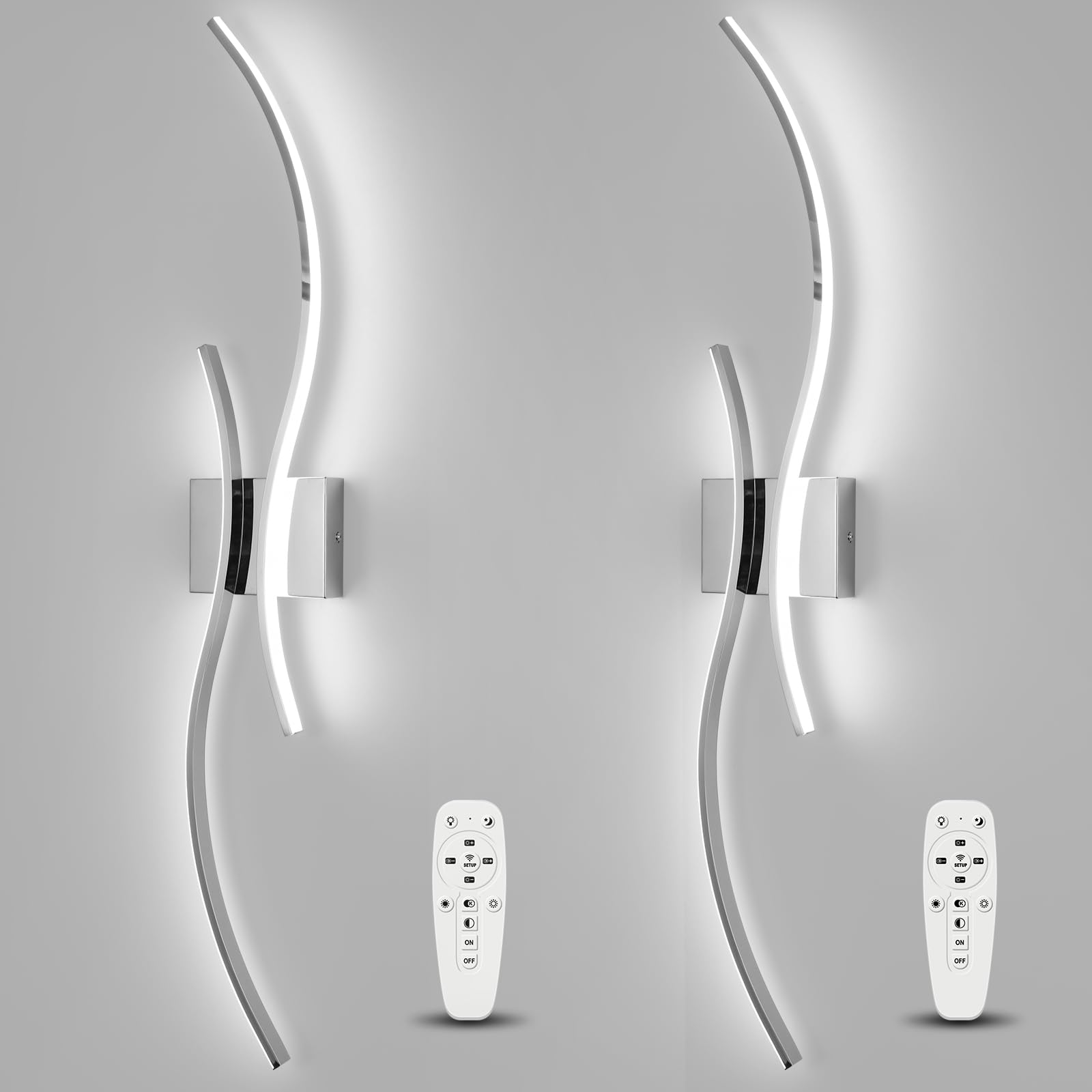 Photo 1 of CANEOE Modern Wall Sconce Set of Two with Remote Control, Dimmable Indoor Led Wall Sconce Lighting Set of 2, 39 Inch Wall Light Fixtures, Chrome Led Wall Lamps for Living Room Bedroom Bathroom Hallway