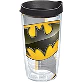 Tervis DC Comics Batman Logo Made in USA Double Walled Insulated Tumbler Travel Cup Keeps Drinks Cold & Hot, 16oz, Black Lid